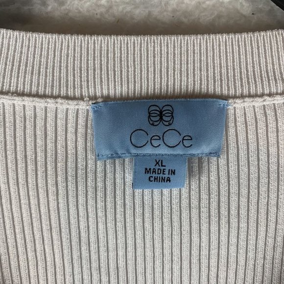 CeCe Sweater Women's XL Ultra White Puff Sleeve Ribbed Pullover Scoop Neck S7904 - Picture 3 of 8